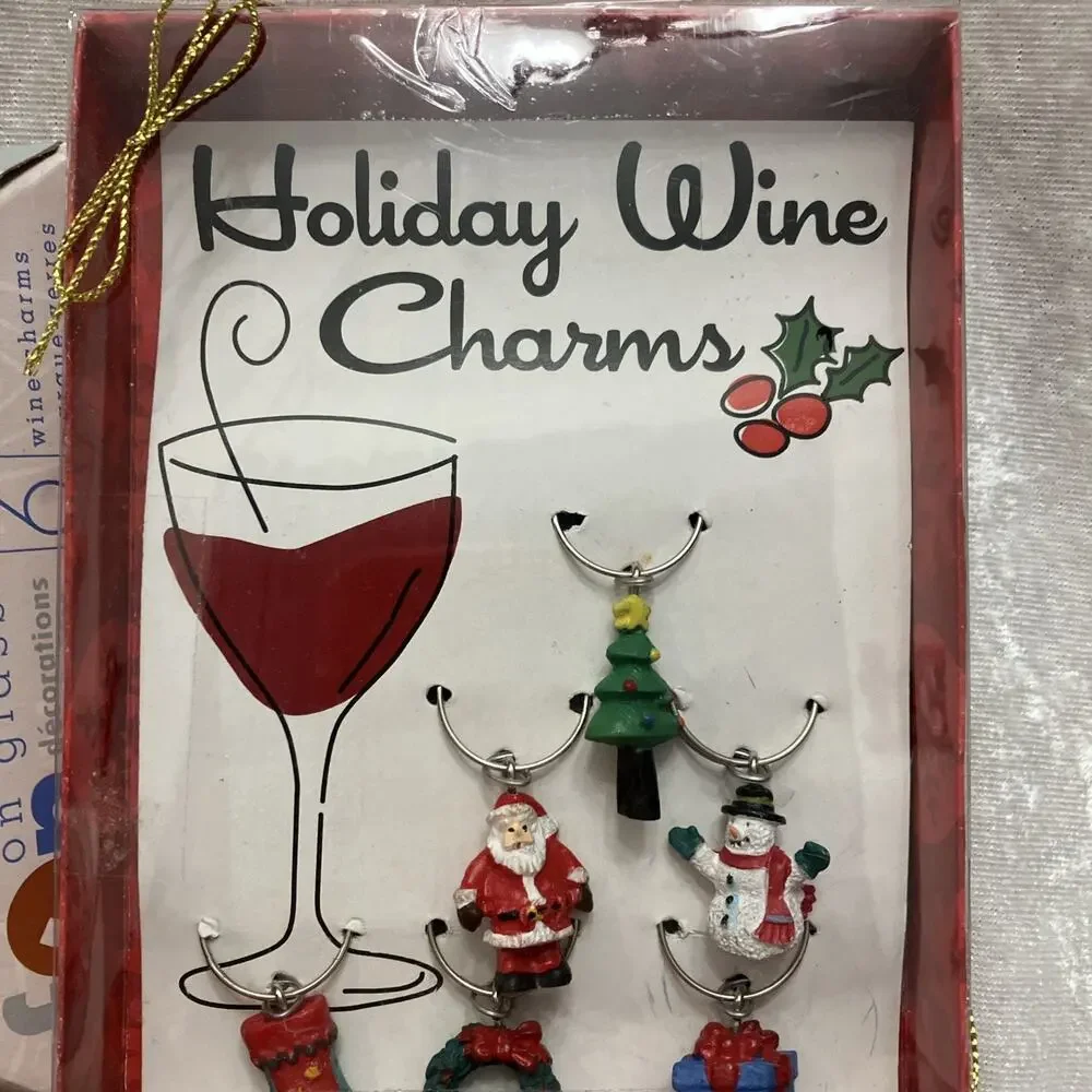 Christmas Wine Glass Tag Charms Stem Markers Lot of 33pc Holiday Party Tableware